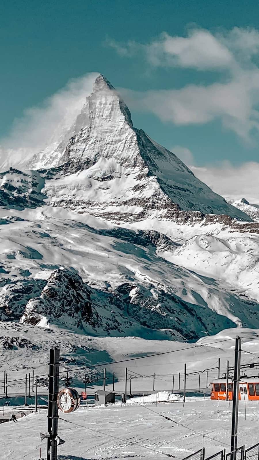 Matterhorn peak with Gornergrat railway in the Swiss Alps